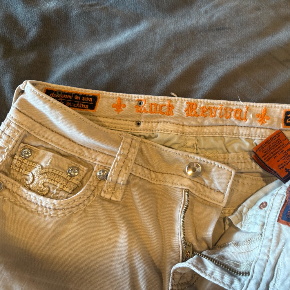 Rock Revival Tan Skinny Jeans with Twill Weave